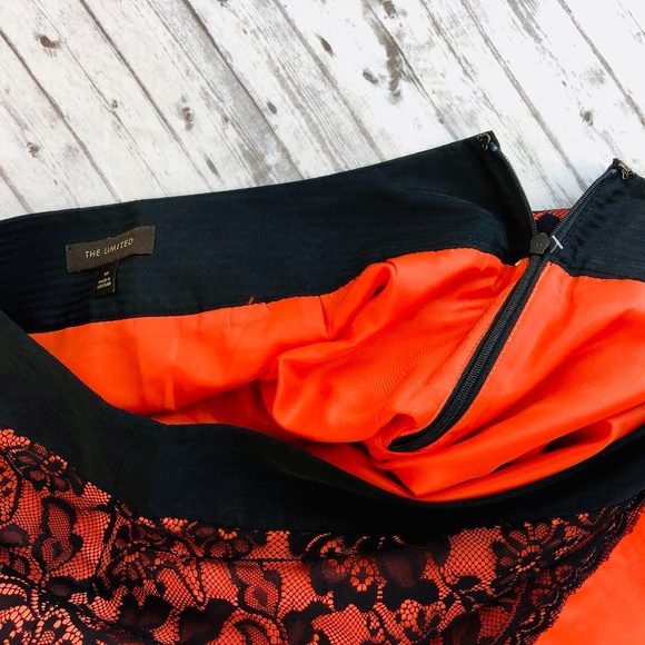 NWOT Sz 10 The Limited Orange/Black Lace Skirt - Picture 5 of 7